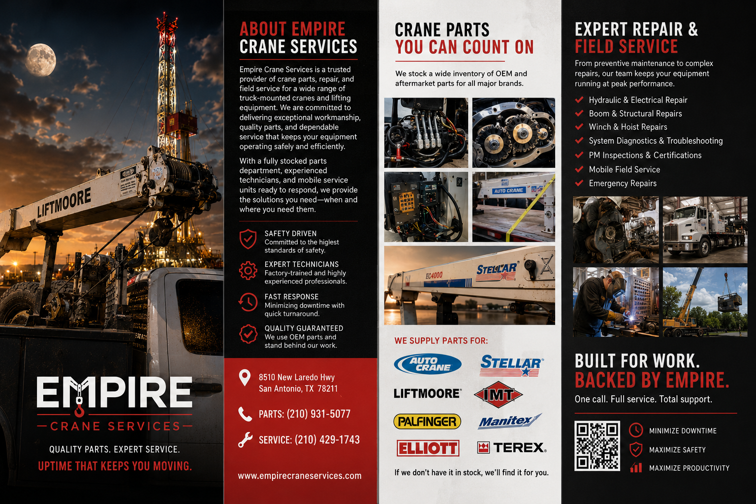 Empire Crane Services overview: about the company, crane parts we stock, expert repair and field service, and the brands we supply parts for.
